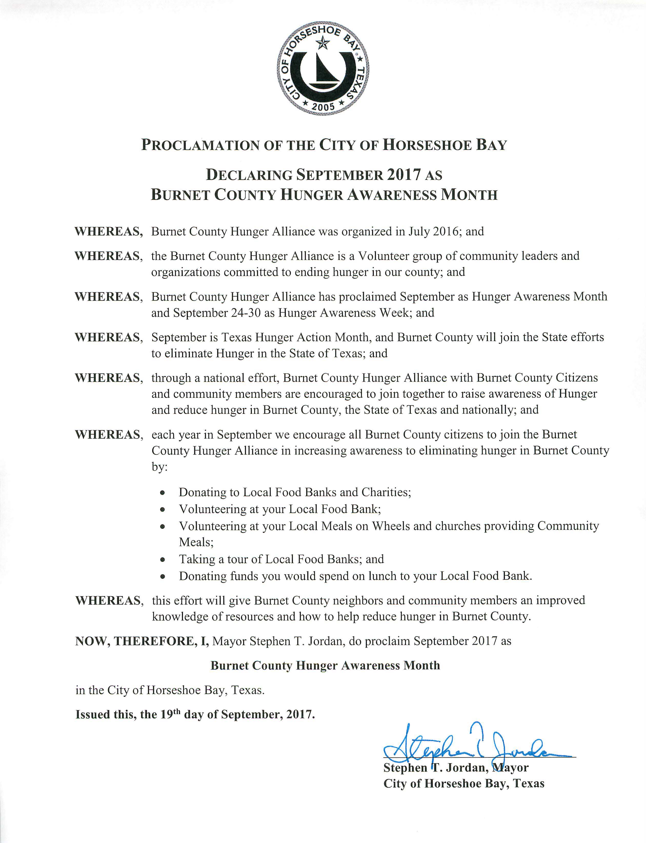 2017 Sept Burnet County Hunger Awareness Month 09.19.2017