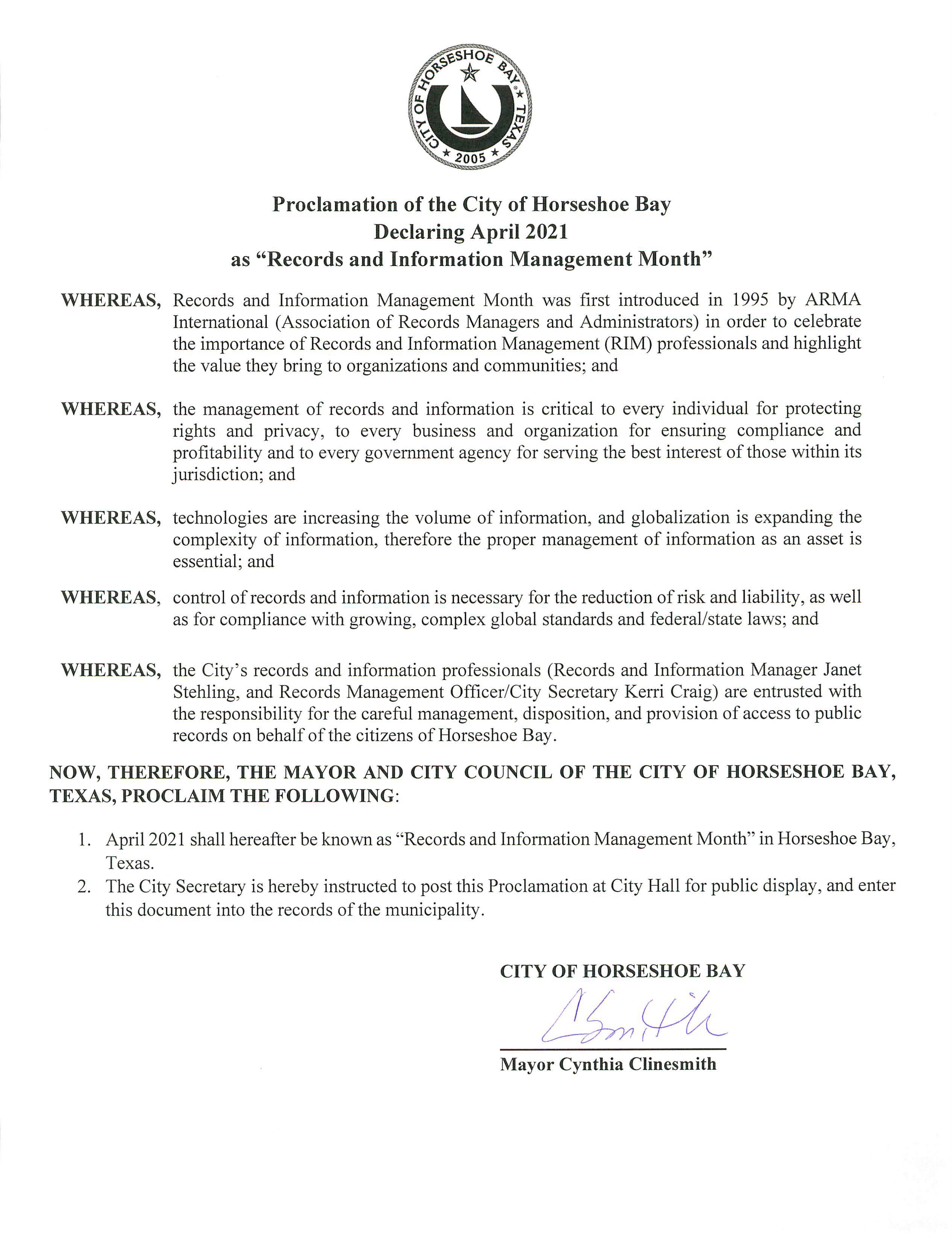 Proclamation Records and Info Mgmt Month