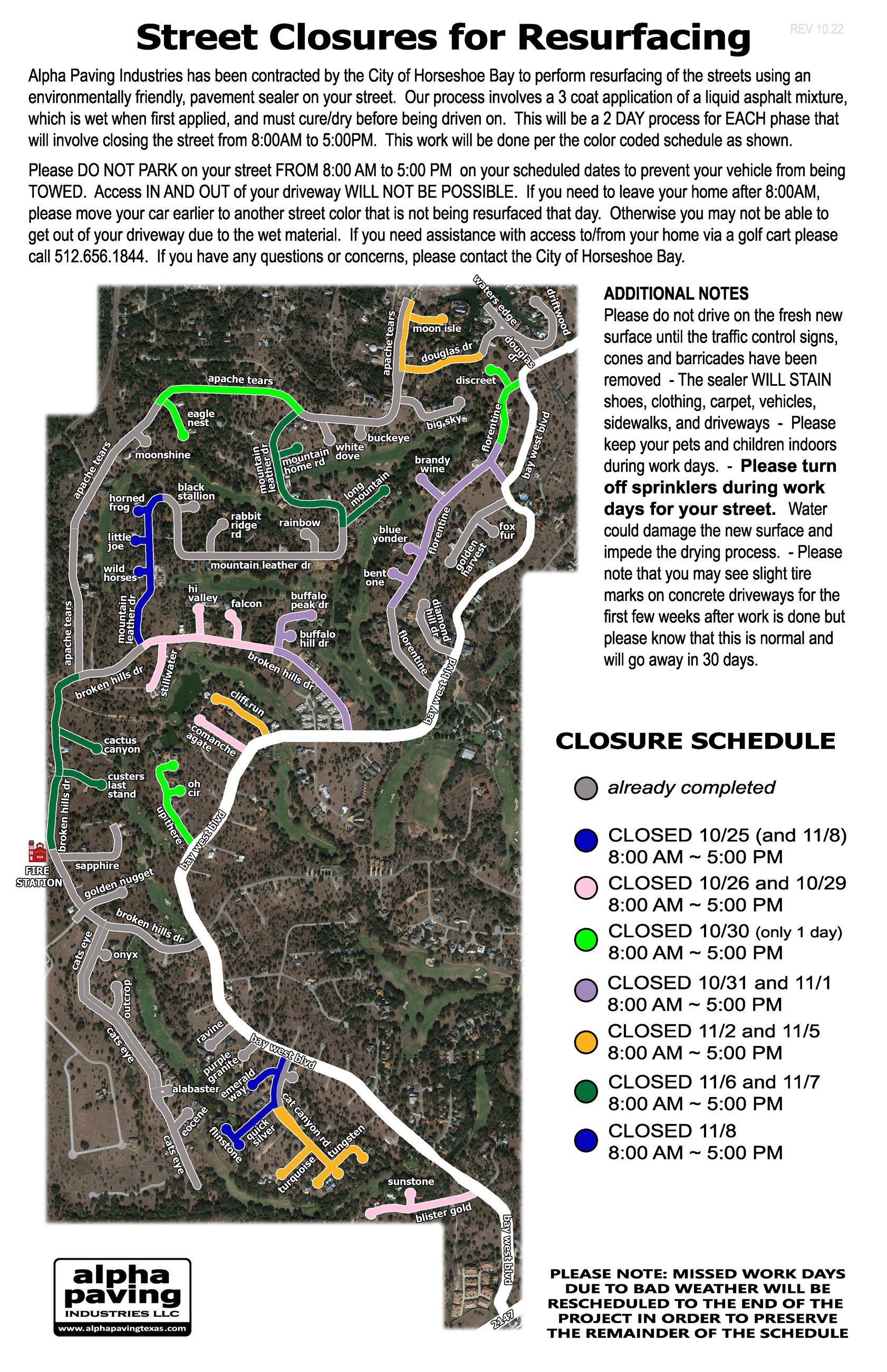 Street Closure Schedule Rev Date 102218