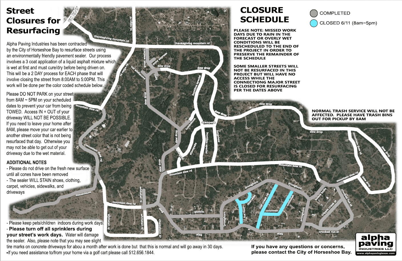 HSB South Road Closure Map